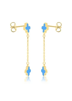 Golden Moments 9ct Yellow Gold Turquoise Clover Petals Drop Stud Earrings