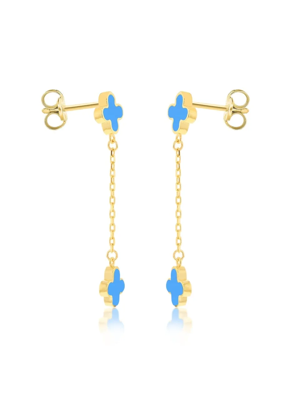 Golden Moments 9ct Yellow Gold Turquoise Clover Petals Drop Stud Earrings