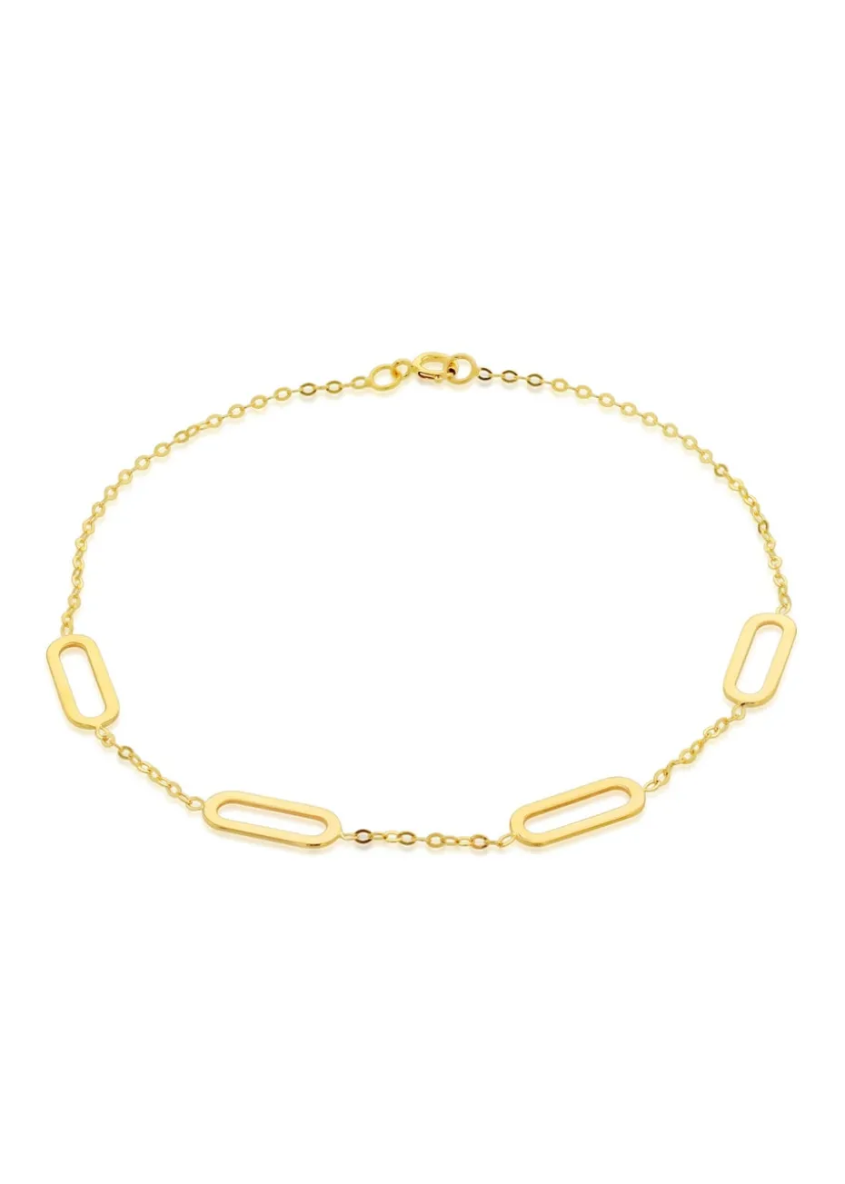 Golden Moments 9ct Yellow Gold 4.5mm x 11.5mm Paperclip Station Bracelet