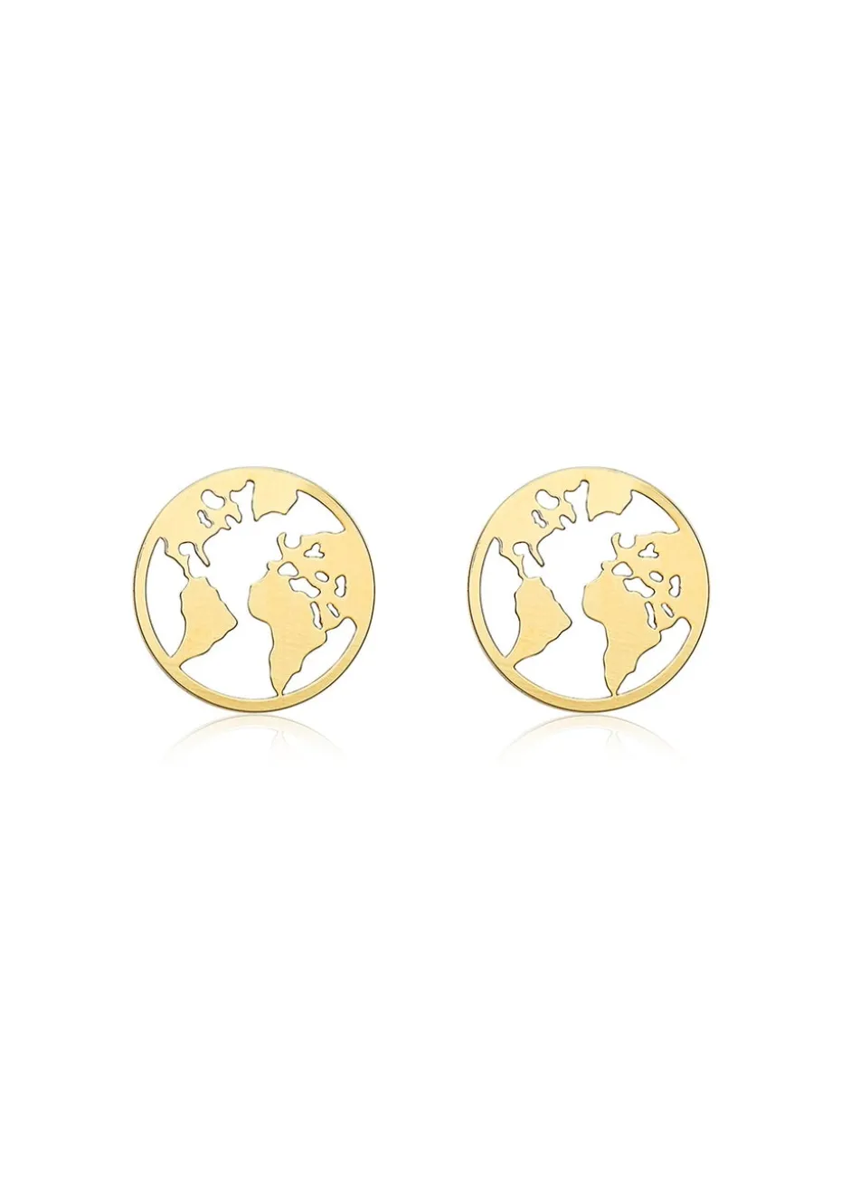 Golden Moments 9ct Yellow Gold Cutout 'World Map' Disc Studs