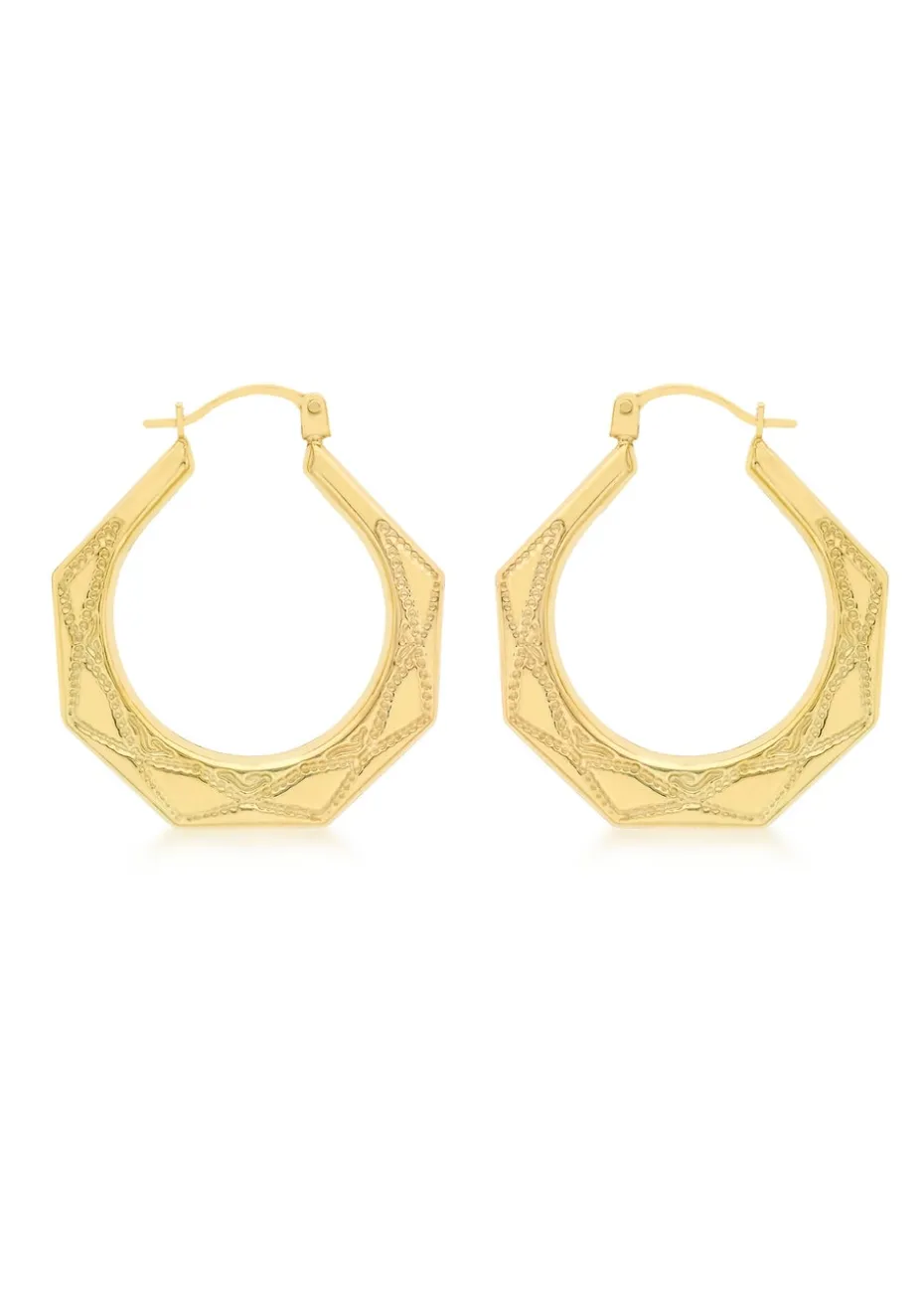 Golden Moments 9ct Yellow Gold Patterned Creole Earrings