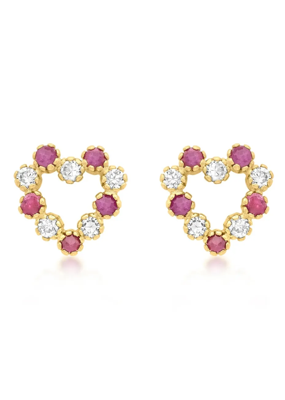 Golden Moments 9ct Yellow Gold Rose & White CZ Heart Stud Earrings
