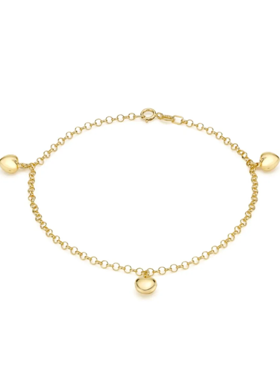 Golden Moments 9ct Yellow Gold 3Heart Belcher Bracelet