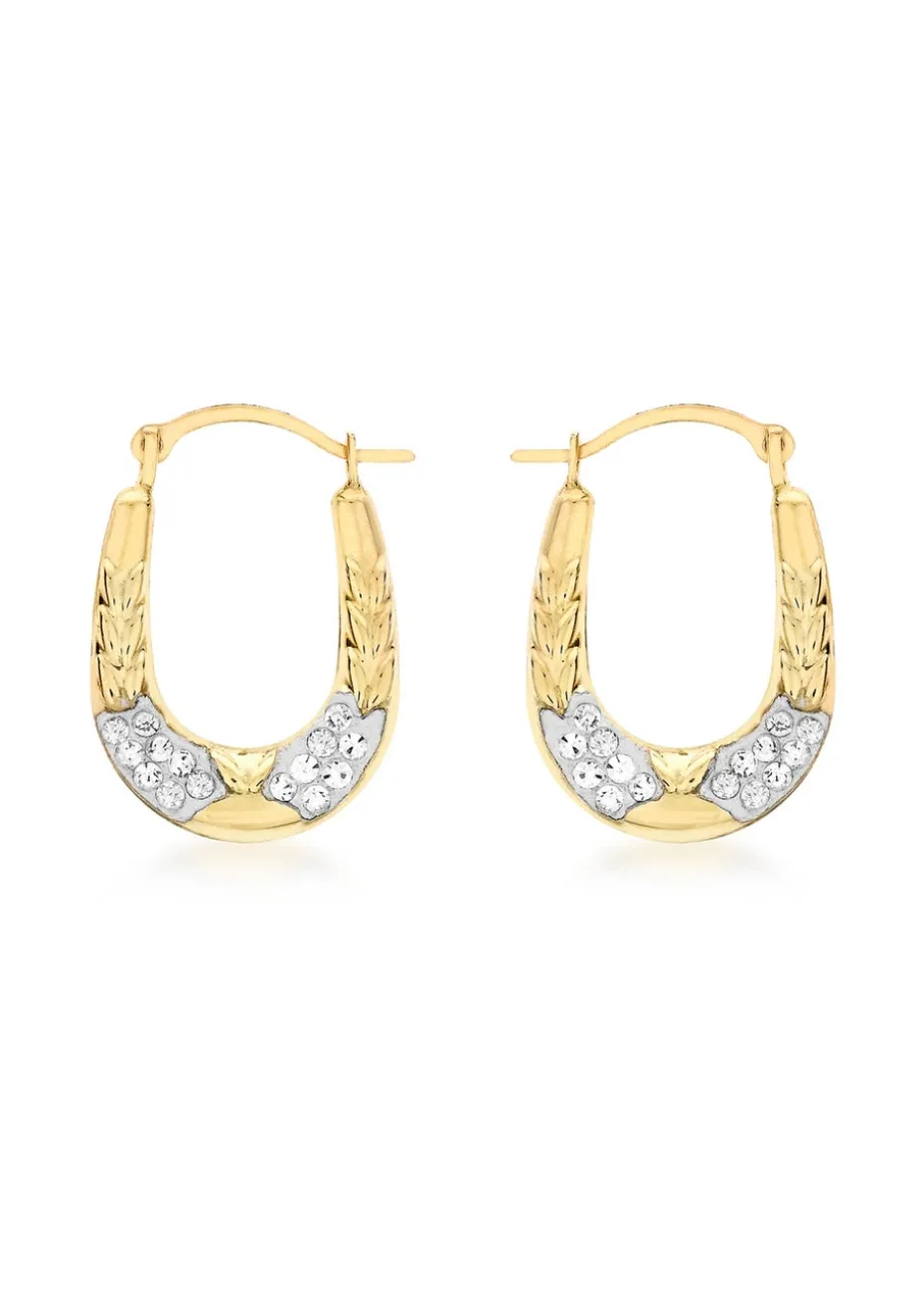 Golden Moments 9ct Yellow Gold Crystalique Oval Creole Earrings