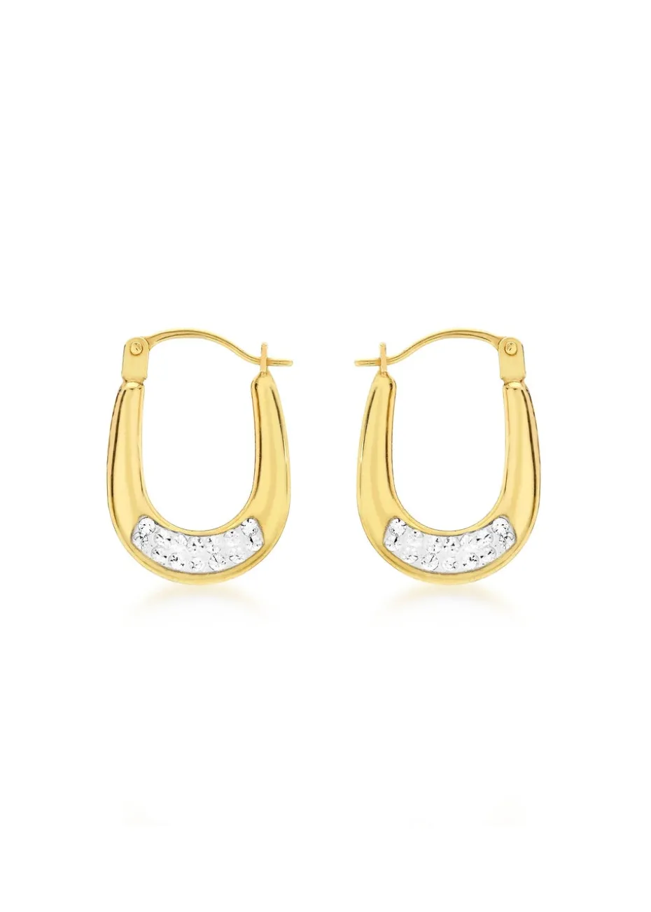 Golden Moments 9ct Yellow Gold Crystalique Oval Creole Earrings