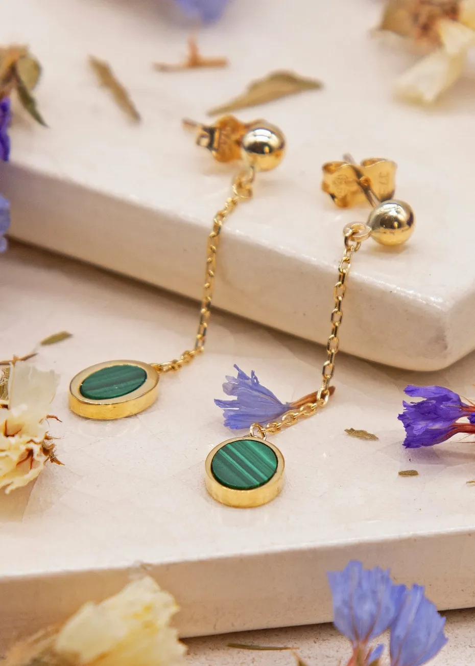 Golden Moments 9ct Yellow Gold Oval Green Stud Earrings