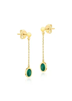 Golden Moments 9ct Yellow Gold Oval Green Stud Earrings