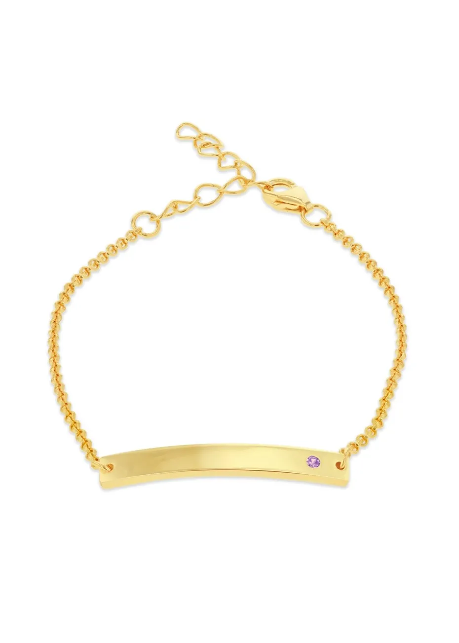 Golden Moments Gold Plated ID Bar February Birthstone CZ Bracelet