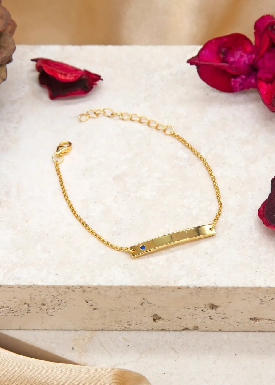 Golden Moments Gold Plated ID Bar September Birthstone CZ Bracelet