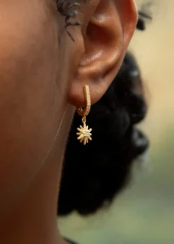 Golden Moments Gold Plated White CZ Star Drop Huggy Earrings