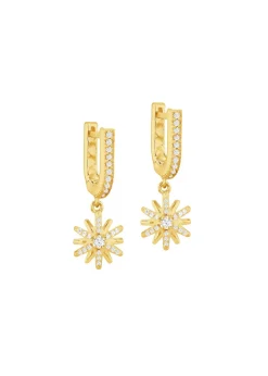 Golden Moments Gold Plated White CZ Star Drop Huggy Earrings
