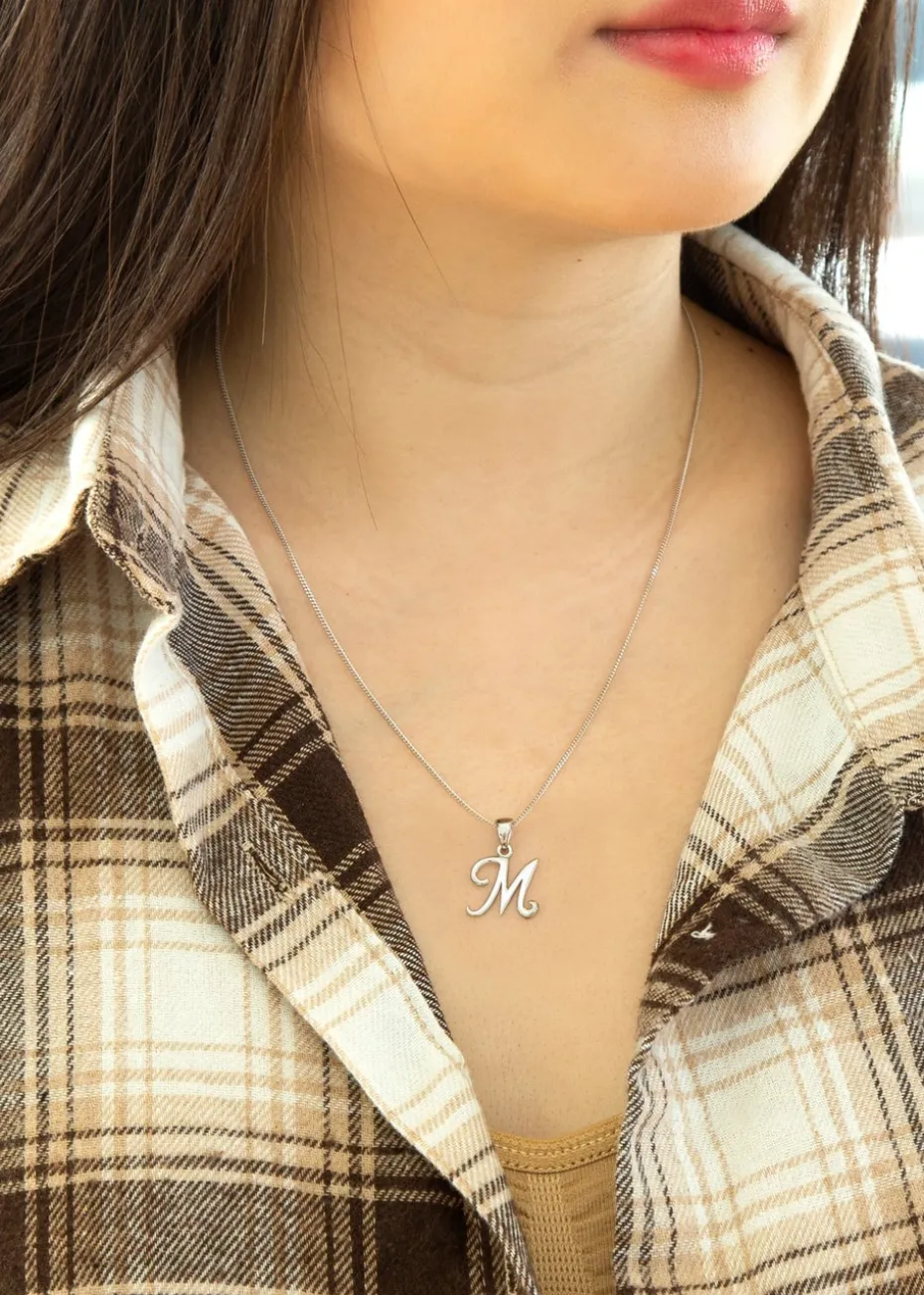 Golden Moments Sterling Silver Diamond 'M' Initial Necklace