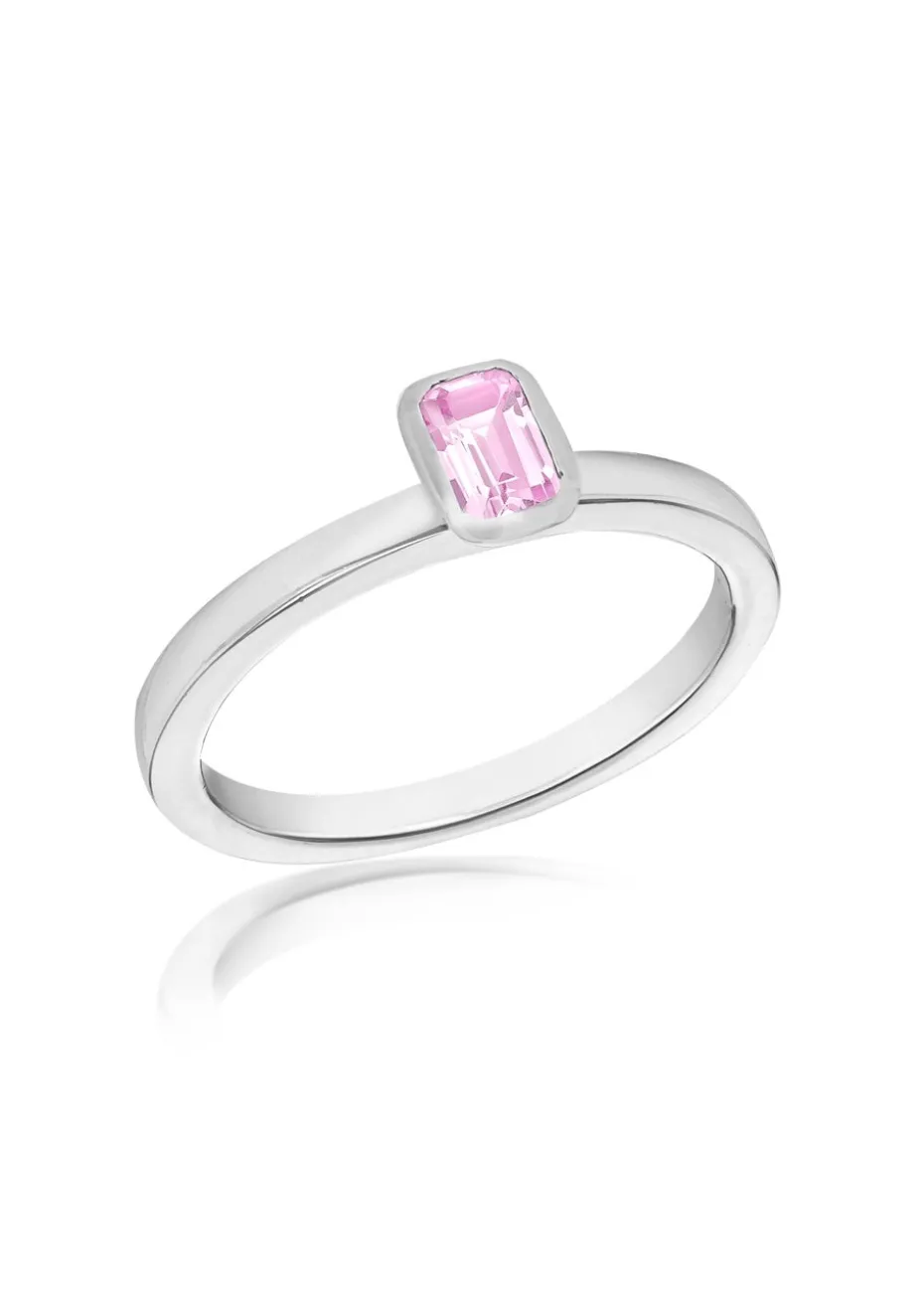 Golden Moments Sterling Silver Pink Rectangle CZ Band Ring
