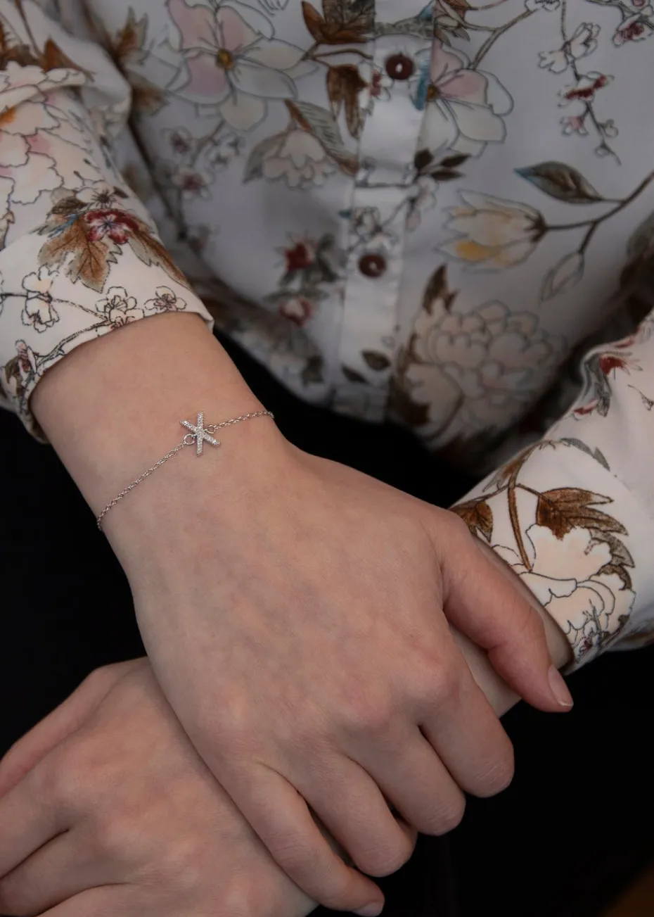 Golden Moments Sterling Silver CZ 'X' Initial Bracelet