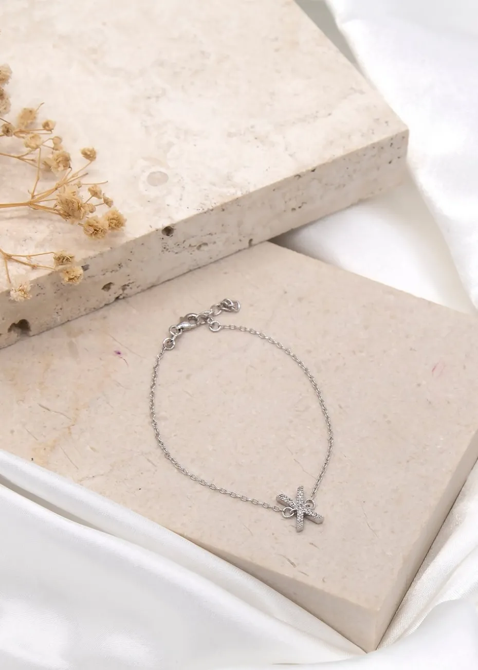Golden Moments Sterling Silver CZ 'X' Initial Bracelet