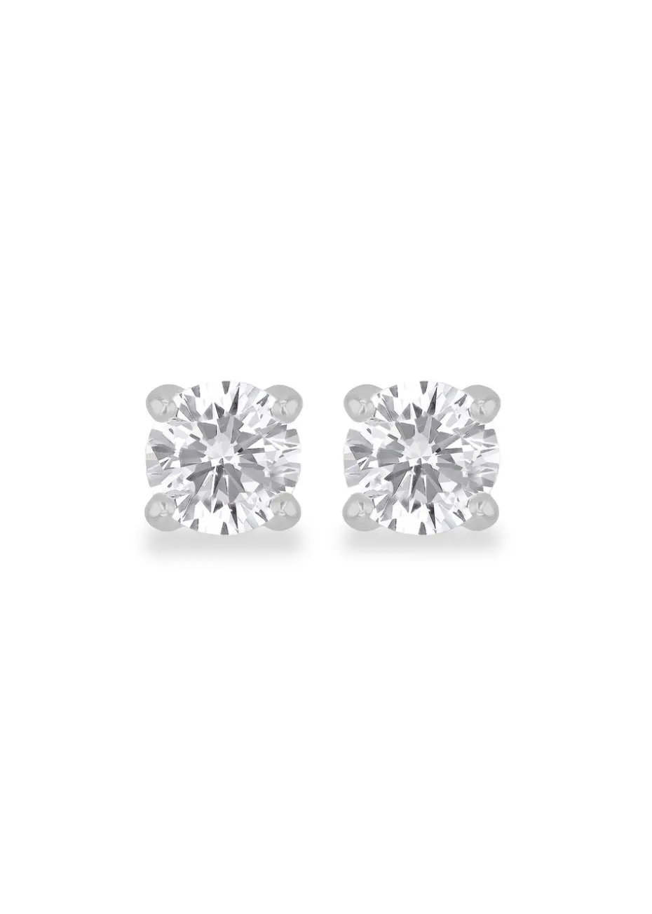 Golden Moments Sterling Silver Round CZ Stud Earrings