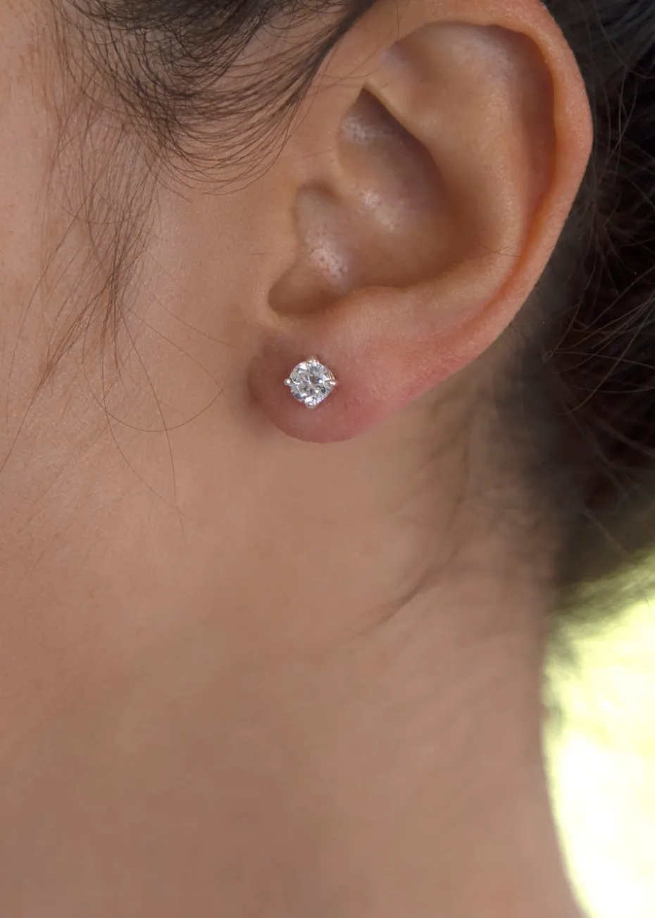 Golden Moments Sterling Silver Round CZ Stud Earrings