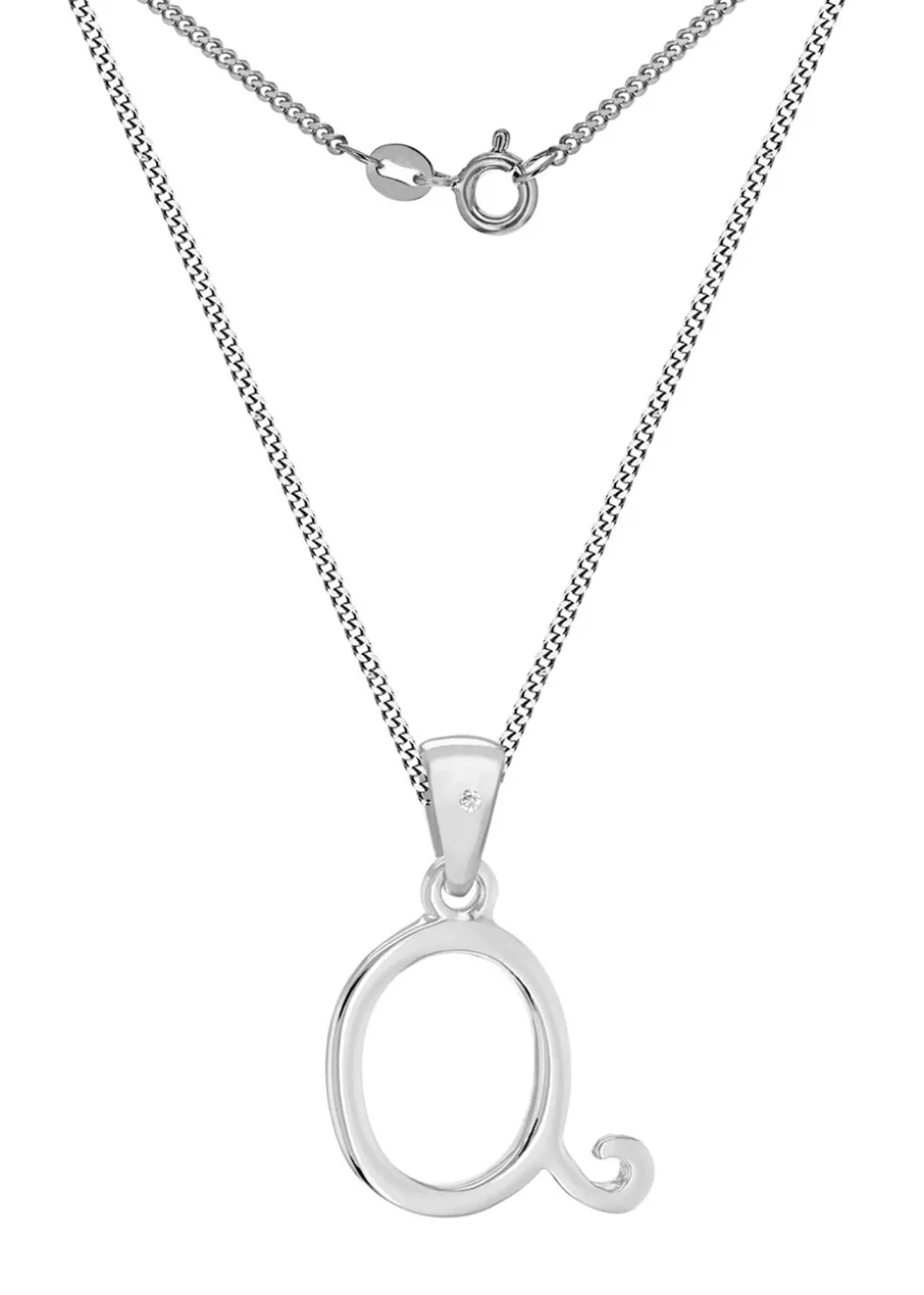 Golden Moments Sterling Silver Diamond 'Q' Initial Necklace