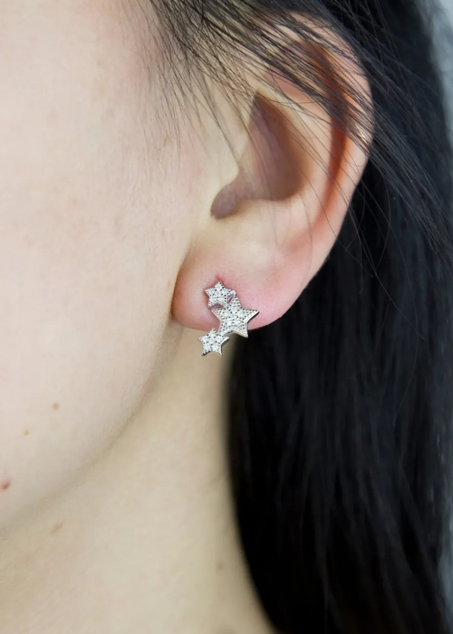 Golden Moments Sterling Silver CZ Star Earrings