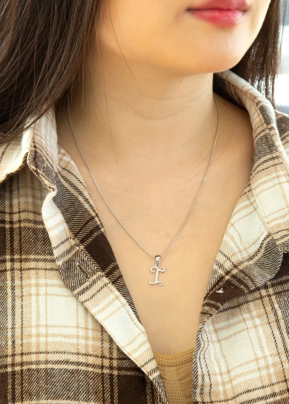 Golden Moments Sterling Silver Diamond 'I' Initial Necklace