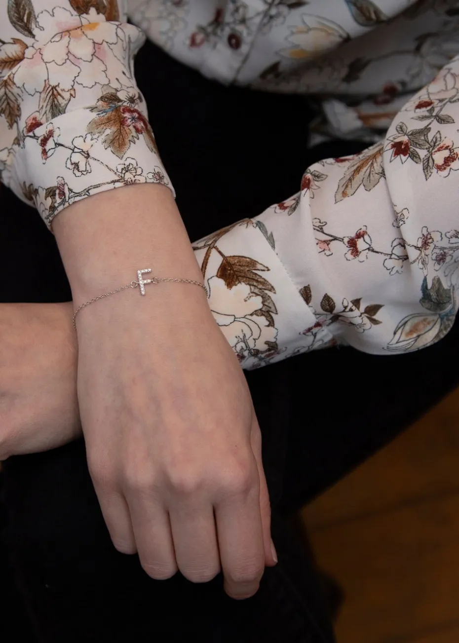 Golden Moments Sterling Silver CZ 'F' Initial Bracelet