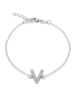 Golden Moments Sterling Silver CZ 'V' Initial Bracelet