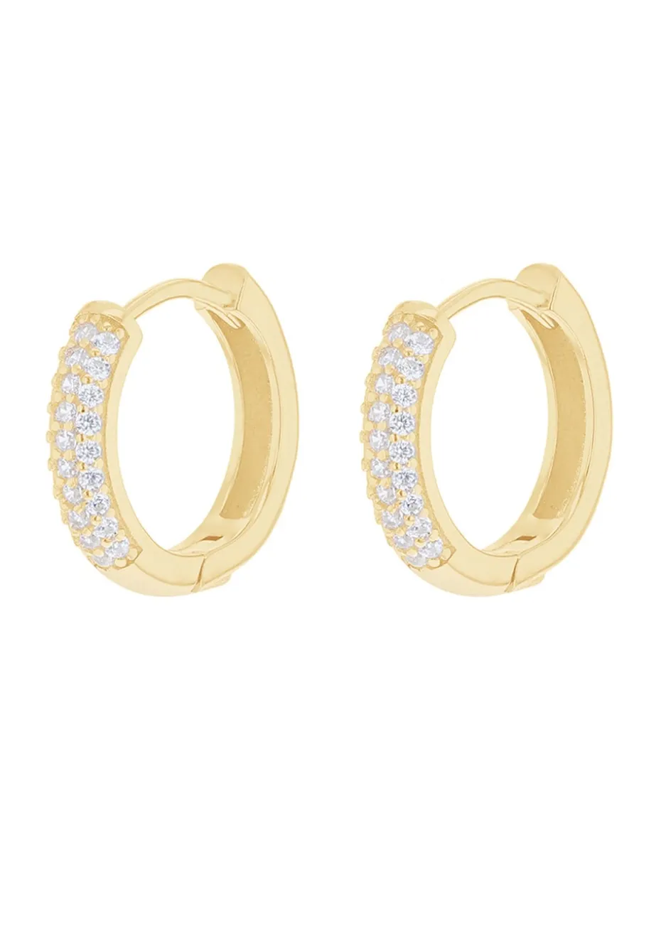 Golden Moments Sterling Silver Yellow Gold Plated CZ Band Hoops