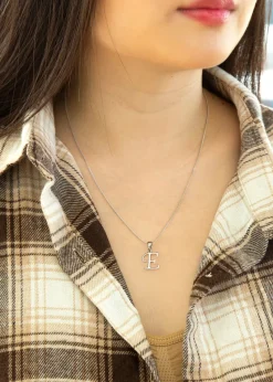 Golden Moments Sterling Silver Diamond 'E' Initial Necklace