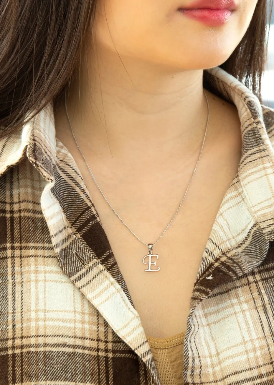 Golden Moments Sterling Silver Diamond 'E' Initial Necklace