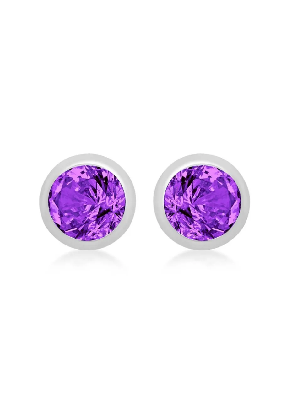 Golden Moments Sterling Silver CZ February Birthstone Stud Earrings