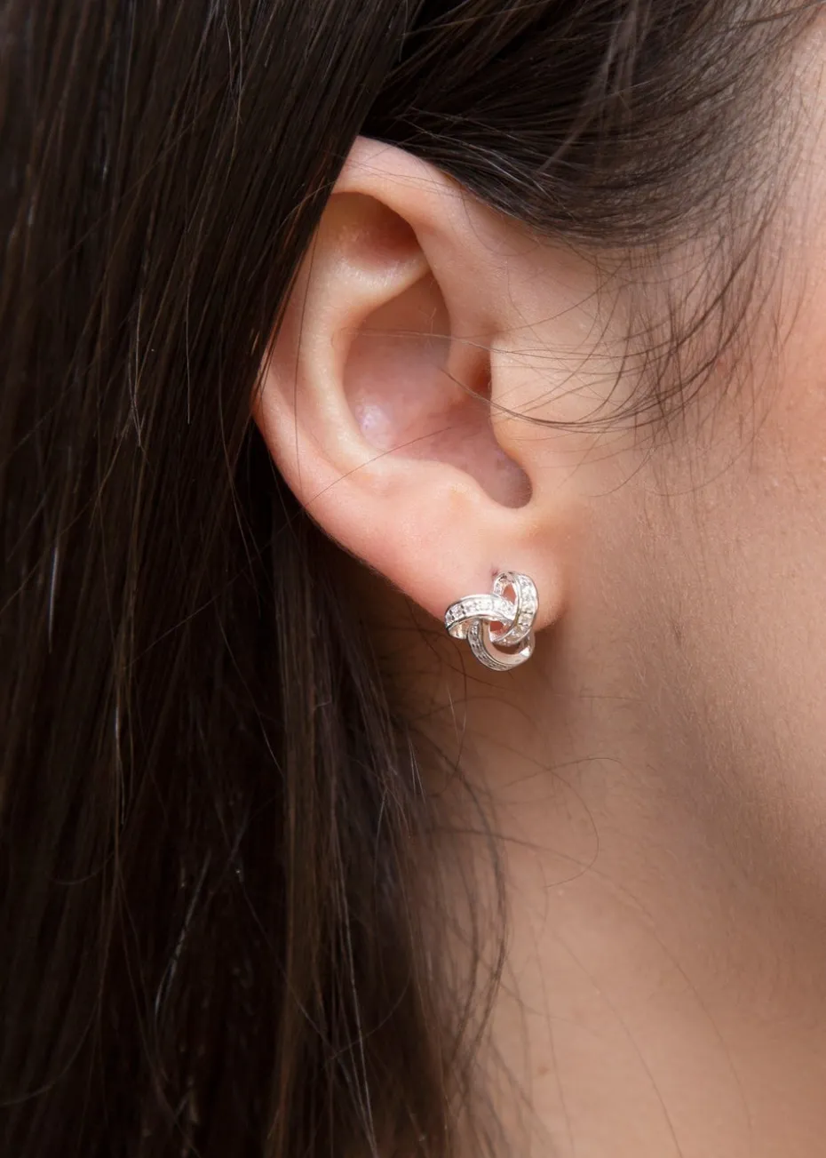 Golden Moments Sterling Silver CZ Knot Earrings