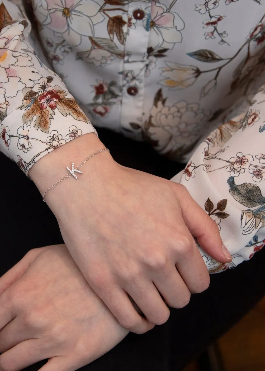 Golden Moments Sterling Silver CZ 'K' Initial Bracelet
