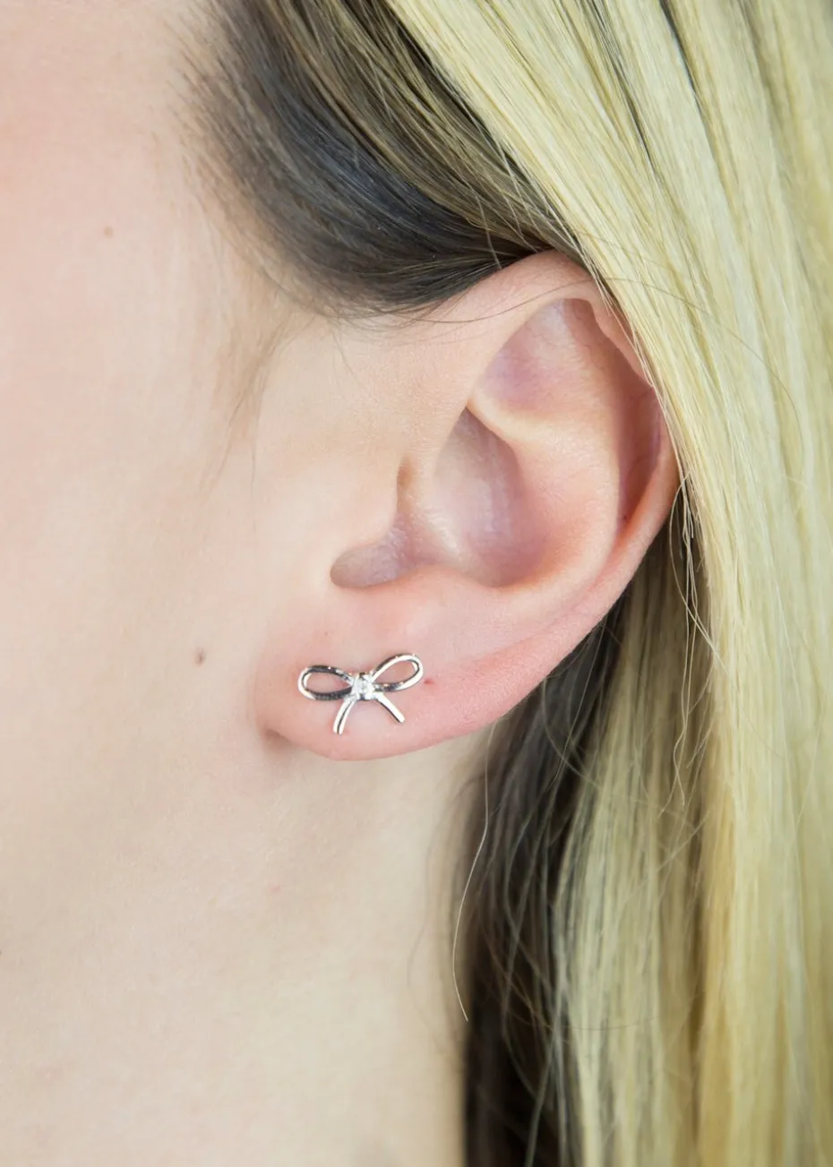 Golden Moments Sterling Silver Diamond Bow Stud Earrings