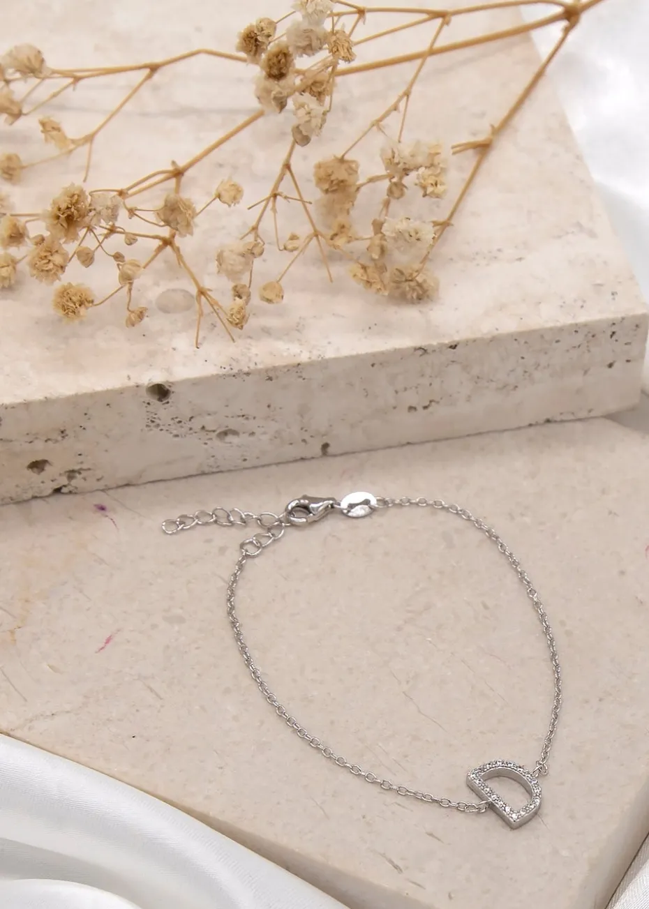 Golden Moments Sterling Silver CZ 'D' Initial Bracelet