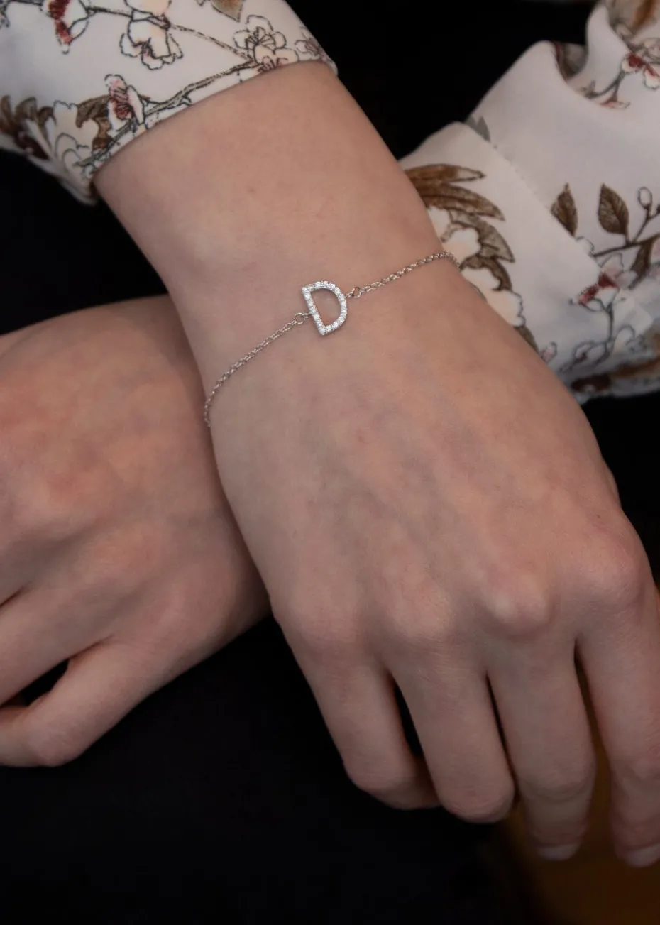 Golden Moments Sterling Silver CZ 'D' Initial Bracelet
