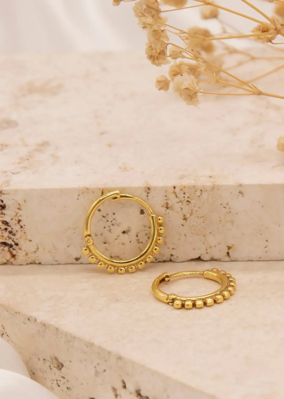 Golden Moments Yellow Gold Plated Ball-Tube Hoop Creole Earrings