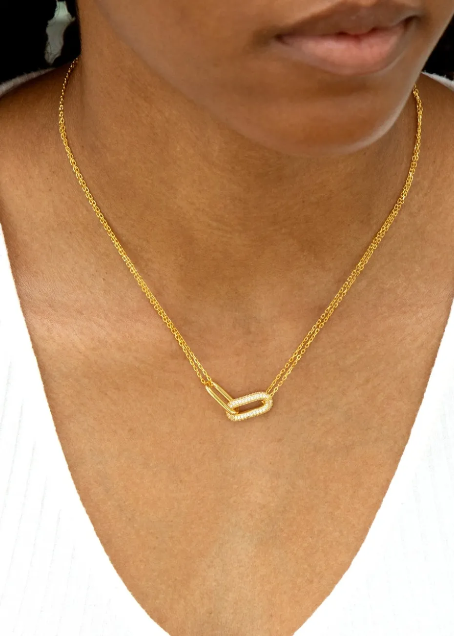 Golden Moments Yellow Gold Plated Paper Link with CZ Necklace