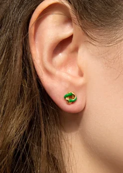 Golden Moments Yellow Gold Plated Green Enamel Small Knot Studs