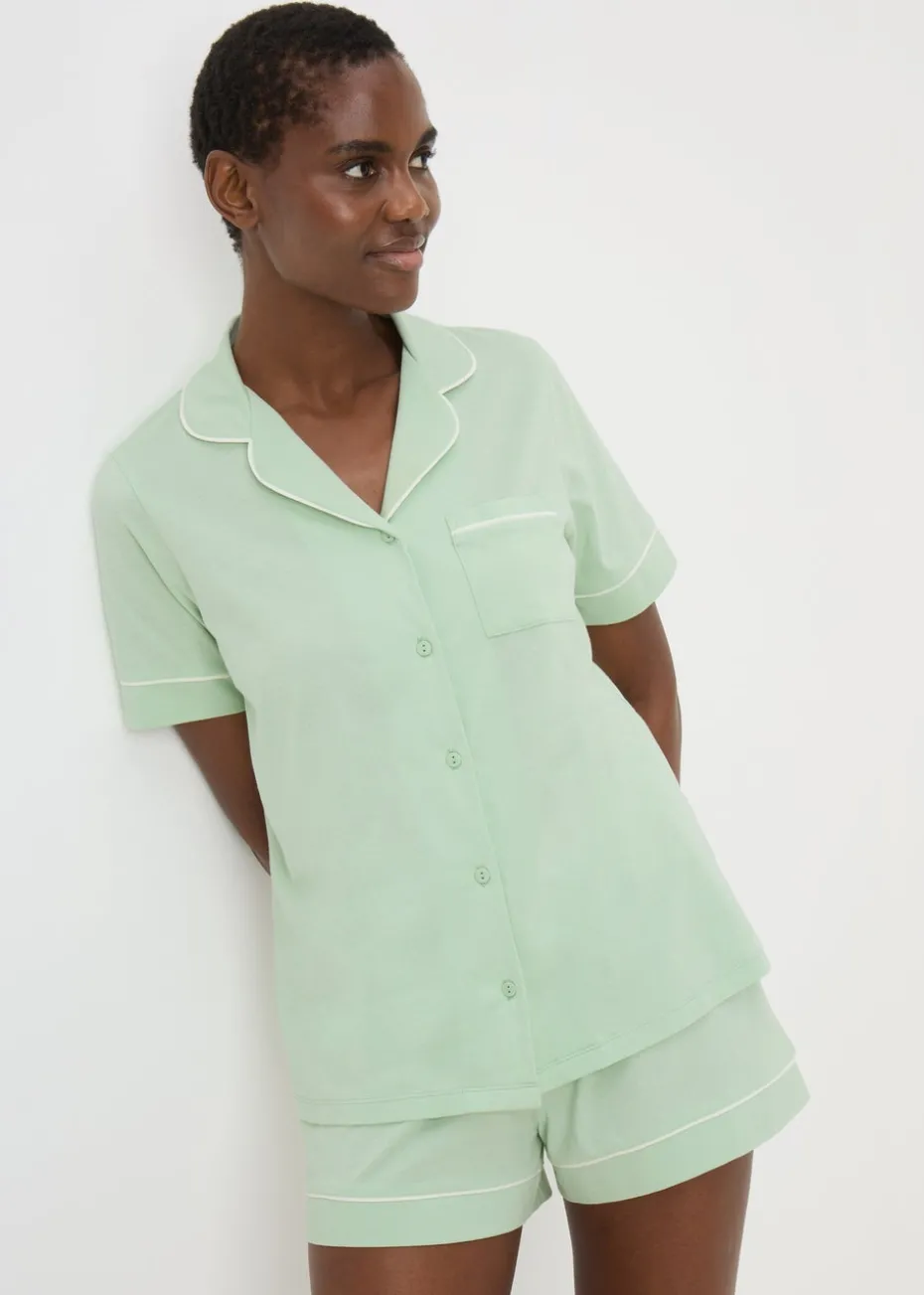 Green Button Through Short Pyjama Set