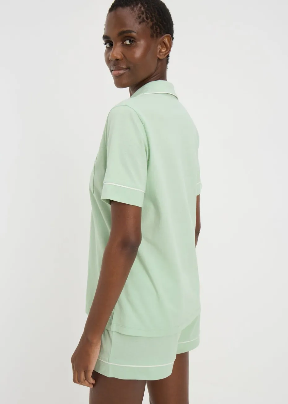 Green Button Through Short Pyjama Set