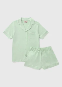 Green Button Through Short Pyjama Set