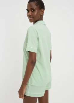 Green Button Through Short Pyjama Set