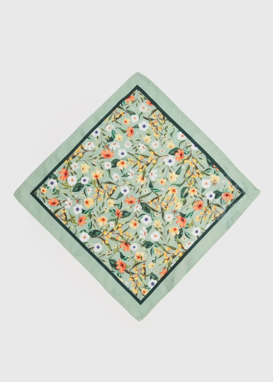 Green Floral Pocket Square