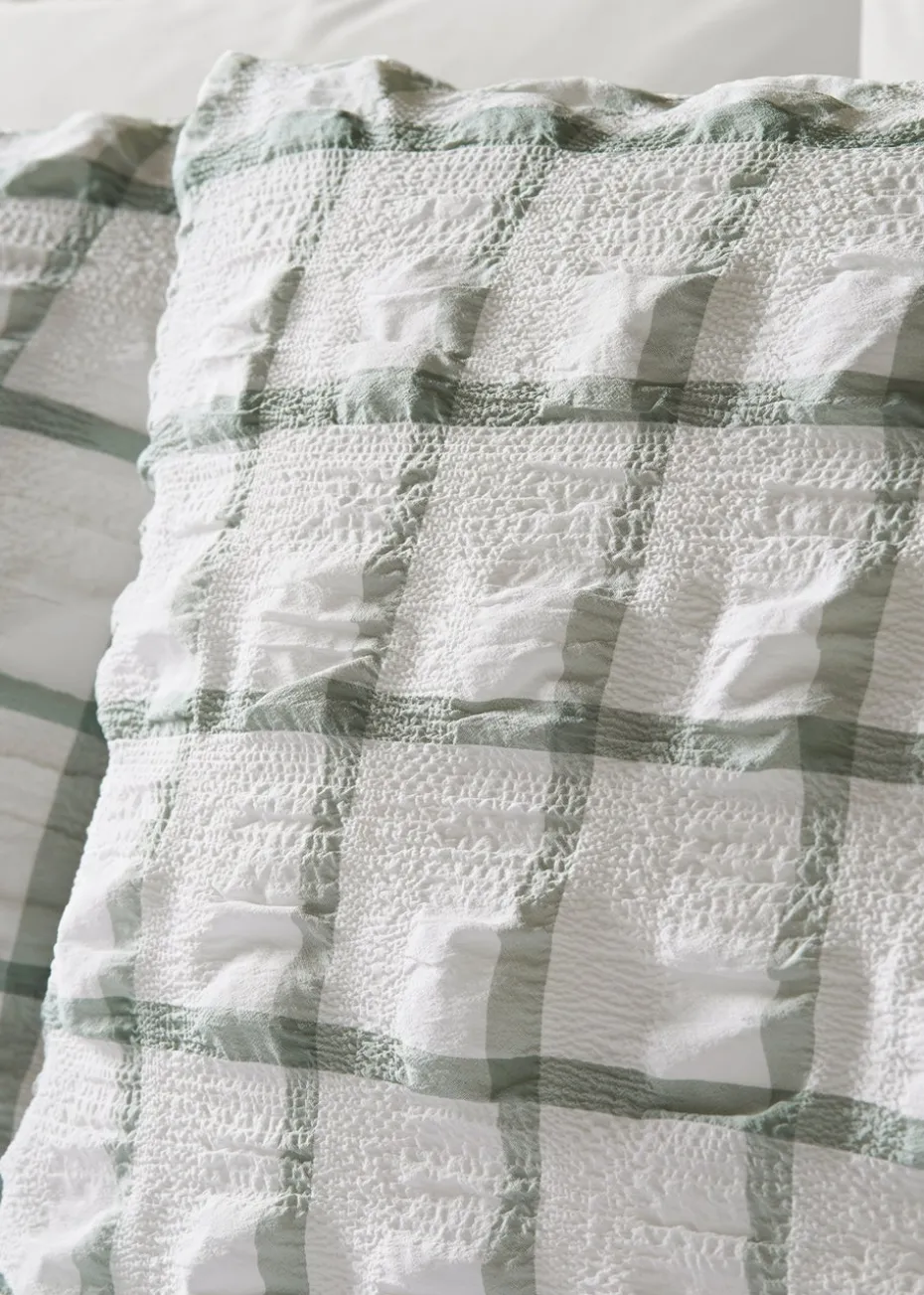Green Grid Check Seersucker Duvet Set