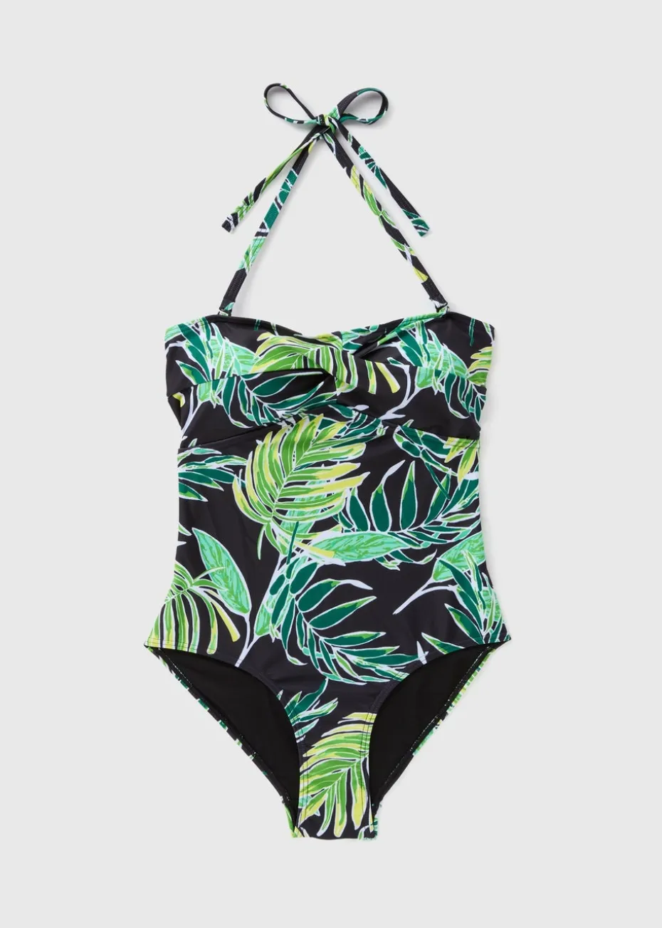 Green Tropical Leaf Print Swimsuit