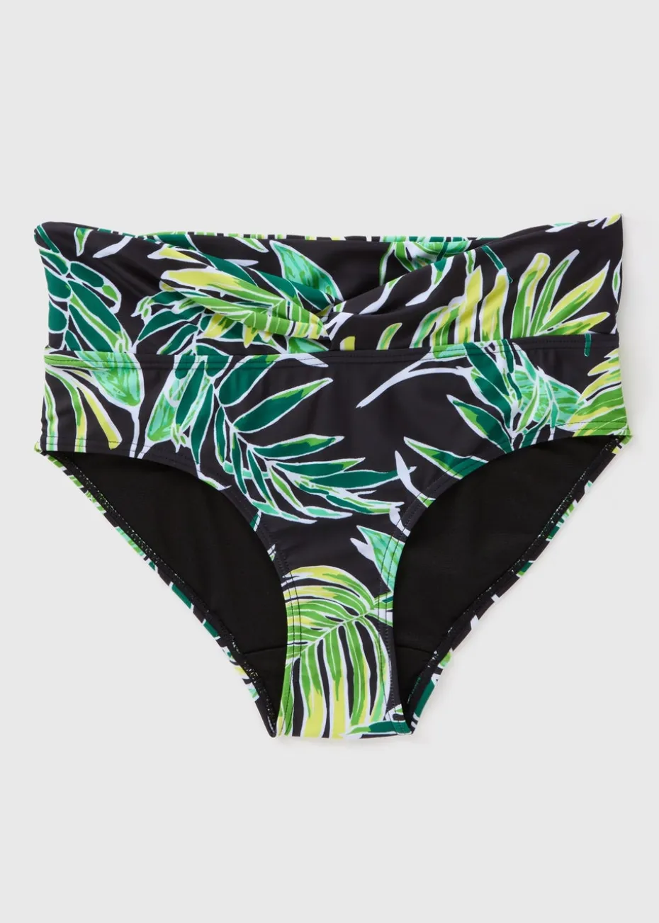 Green Tropical Leaf Print Bikini Bottoms