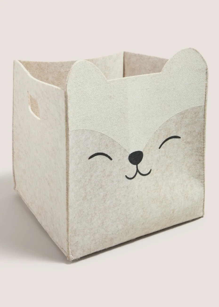 Grey Bear Felt Storage Basket (42cm x 32cm x 21cm)