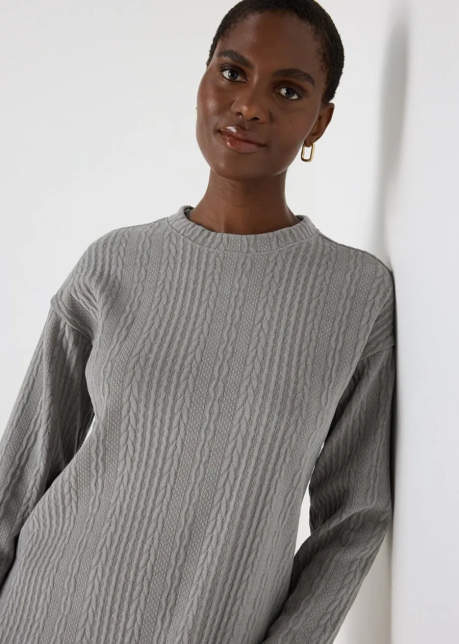 Grey Cable Knit Mini Dress