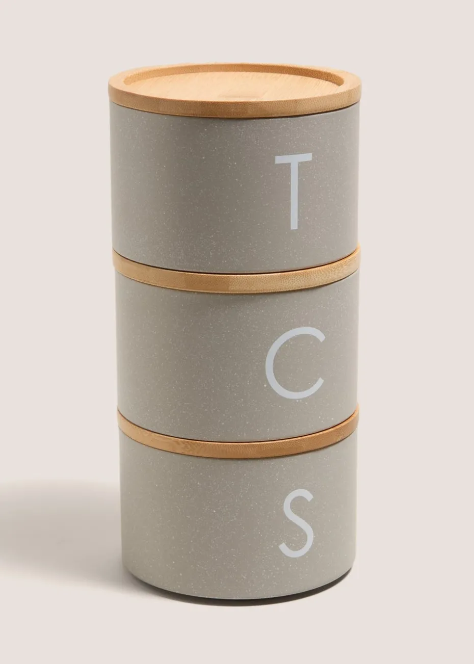Grey Metal Tea Coffee & Sugar Stackable Canisters