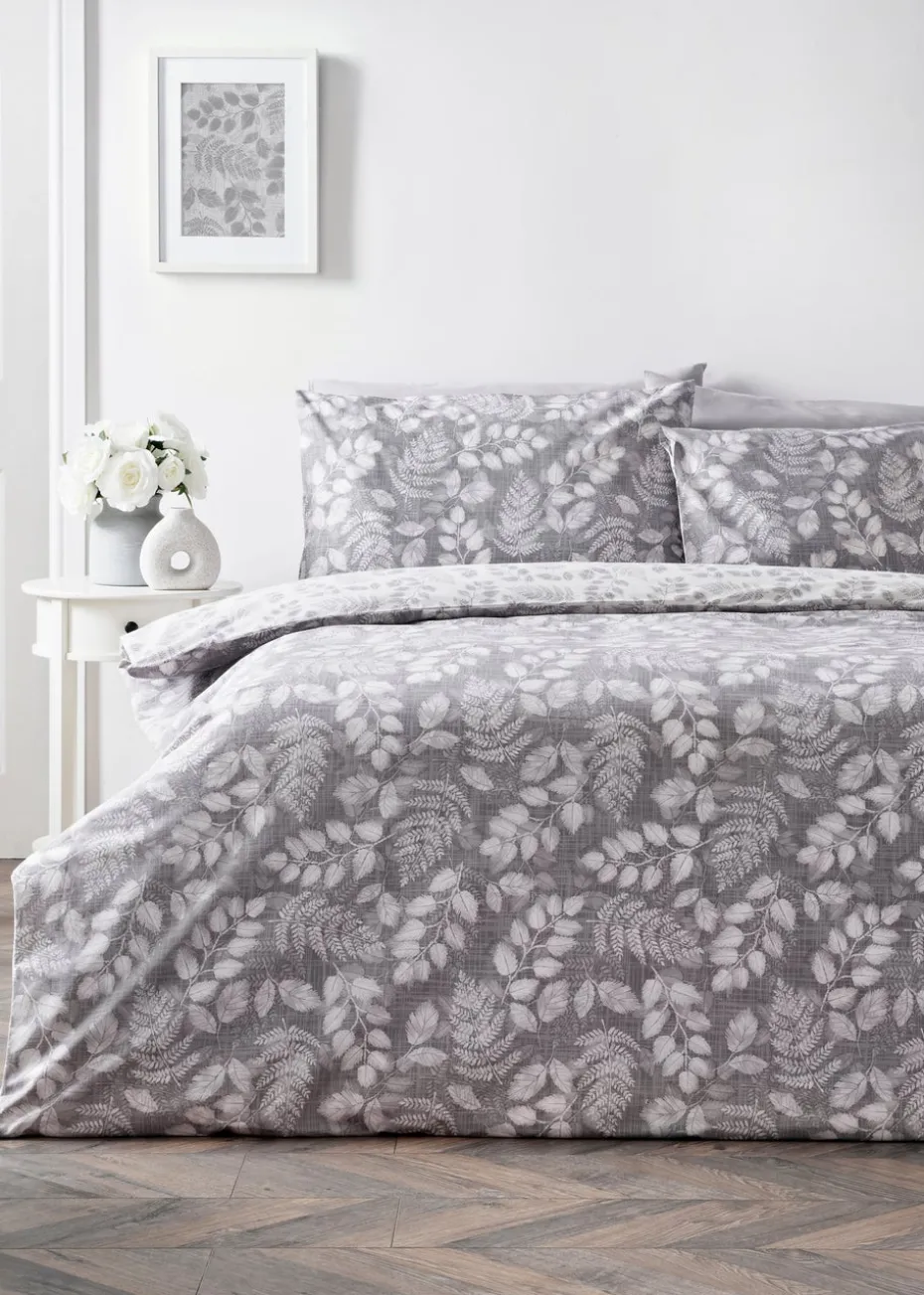 Grey Sketchy Leaf Print Duvet Set